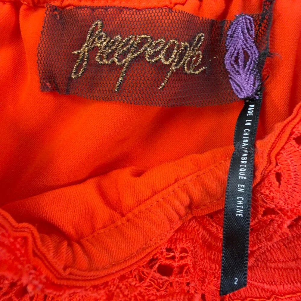 Free‎ People Fiesta Red Lace Dusk Dress Womens Size 2 Floral Lace Off Shoulder